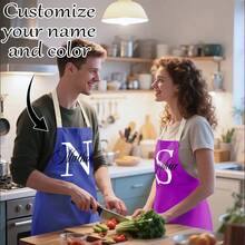 1pc Customizable Linen Kitchen Apron - Personalized Design, Photo Or Text - Durable Woven Polyester Cooking Apron - Multicolor - View 7