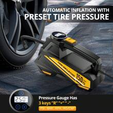 CARSUN Carsun Tire Inflator Portable Air Compressor Tire Air Pump For Car Tires - Car Accessories, 150PSI 12V DC Auto Pump With Digital Pressure Gauge, Emergency LED Light For Bicycle, Balloons, Car Stuff