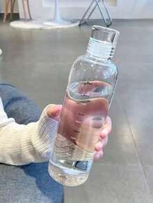 1个高品质时间刻度设计防漏便携式水瓶/水杯，适用于户外、办公室、露营、家庭和学校 - 大容量男女通用水杯 500ml/750ml，带车载支架，透明塑料防漏水瓶