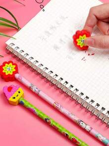 5/10/15 قلم رصاص كرتوني مع ممحاة جميلة، مجموعة لوازم مدرسية، تشمل أقلام رصاص كرتونية متنوعة وممحاءات جذابة، مثالية لطلاب العودة إلى المدرسة، مجموعة هدايا العودة إلى المدرسة، أساسيات العودة إلى المدرسة (أنماط شرائط أنبوب القلم وأعلى الممحاة مختلفة عشوائيًا)