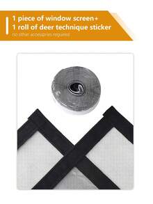 黑色自粘窗纱，轻质聚酯纤维自粘免钻孔网纱，细网防虫，易于安装/拆卸，透明设计透光，适用于家用门窗