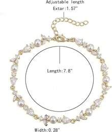 Crysdue Wedding Bridal Link Bracelet Brides Bridesmaids, Marquise Cubic Zirconia Tennis Bracelets Women Prom Jewelry - D_CZ+珍珠,金色 7.8-9.37 英寸 - 查看 2