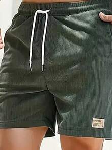 Men's Summer Solid Lightweight Corduroy Breathable Athletic Shorts, Suitable For Daily Casual, Beach Vacation, Corduroy Fabric Shorts For Men - Army Green - View 6