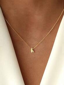 1 件女士简约不锈钢链 26 个字母吊坠项链 - 金黃色 - 查看 2