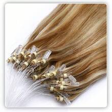 100pcs/Packung Fischleine Echtes menschliches Haar Mikroschleife Fischleine Haarverlängerungen Glattes Frauenhaar Zubehör für täglichen Gebrauch Haarverbesserung, Natürliches Aussehen, Fügt Volumen & Länge hinzu, Passend für alle Haartypen & Ethnizitäten, Längenverbesserung, Glattes Erscheinungsbild - Goldbraunbraun&Hellbraun - Übersicht 1