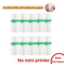 10 Rolos de Papel Térmico Autoadesivo Mini, 57 x 25mm, para Anotações de Estudo, Trabalho, Fotos, Memorandos, Compatível com Impressoras Portáteis Mini
