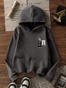 1pc Tween Girl Thermal Lined Thick Warm Hoodie Sweatshirt, Young Student Clothing, Suitable For Kids Autumn/Winter Long Sleeve Top - Dark Grey - View 4