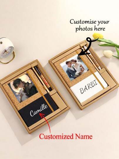 1個 名前やフォト入りビジネススーツ クリエイティブコルク&麦わら ノートブック、シンプルなノート、先生の日のギフト、クラスメイトや先生への素敵なプレゼント