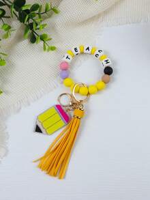 1pc Back To School TEACH Beaded Acrylic Charm Tassel Keychain / Bag Pendant, Teacher's Day Gift Christmas - Multicolor - View 13