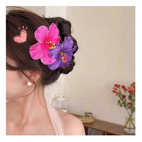 4 piezas/set de pinzas para el cabello con flores hawaianas, adecuadas para mujeres, 4 pinza para cabellos con flor artificial, pinza de cabello de flores de hibisco y loto, adecuado para vacaciones, fiesta en la playa, accesorios para flores tropicales de verano, regalo ideal para niñas