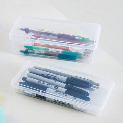 1 个大容量透明文具收纳盒，彩色铅笔、水彩笔、绘图笔、美术用品收纳盒。10 个彩色便签夹、铁书夹、试卷夹、铅笔盒、铅笔袋、书包