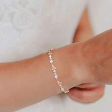 Crysdue Wedding Bridal Link Bracelet Brides Bridesmaids, Marquise Cubic Zirconia Tennis Bracelets Women Prom Jewelry - 02_玫瑰金 7.5-9.1英寸 - 查看 7