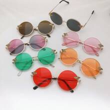 [蜜蜂女孩必备] 金色框架圆形时尚眼镜，复古个性多色，Y2K 时尚配饰，可爱蜜蜂设计时尚眼镜圆形墨镜