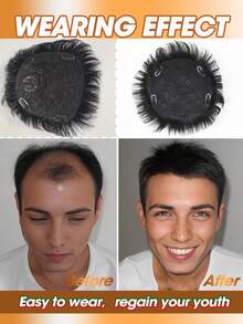 男士自然发饰直发隐形透明钩针假发，可完全覆盖头部并增强发量，牢固固定在头顶，逼真的假发 - Natural Black - 查看 7