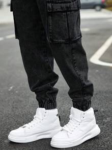 Pantalones vaqueros para hombre, pantalones harem para hombre, pantalones ajustados con bolsillos. - Negro - Ver 7