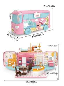 (Random Rabbit Outfit Design) Portable Camping Car RV Toy Set, Children's Toy Car Bus, Mini Rabbit House Family Toy, Birthday/Holiday Gift For Boys And Girls