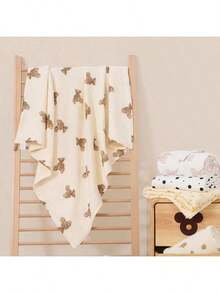 1pc Baby Muslin Bath Towel, Infant Absorbent Bathing Cloth, Double Layer Lightweight Bathrobe, Newborn Swaddle Blanket, Cartoon Print Soft Children Throw Blanket, Baby Wrap Swaddle - As Shown - View 2