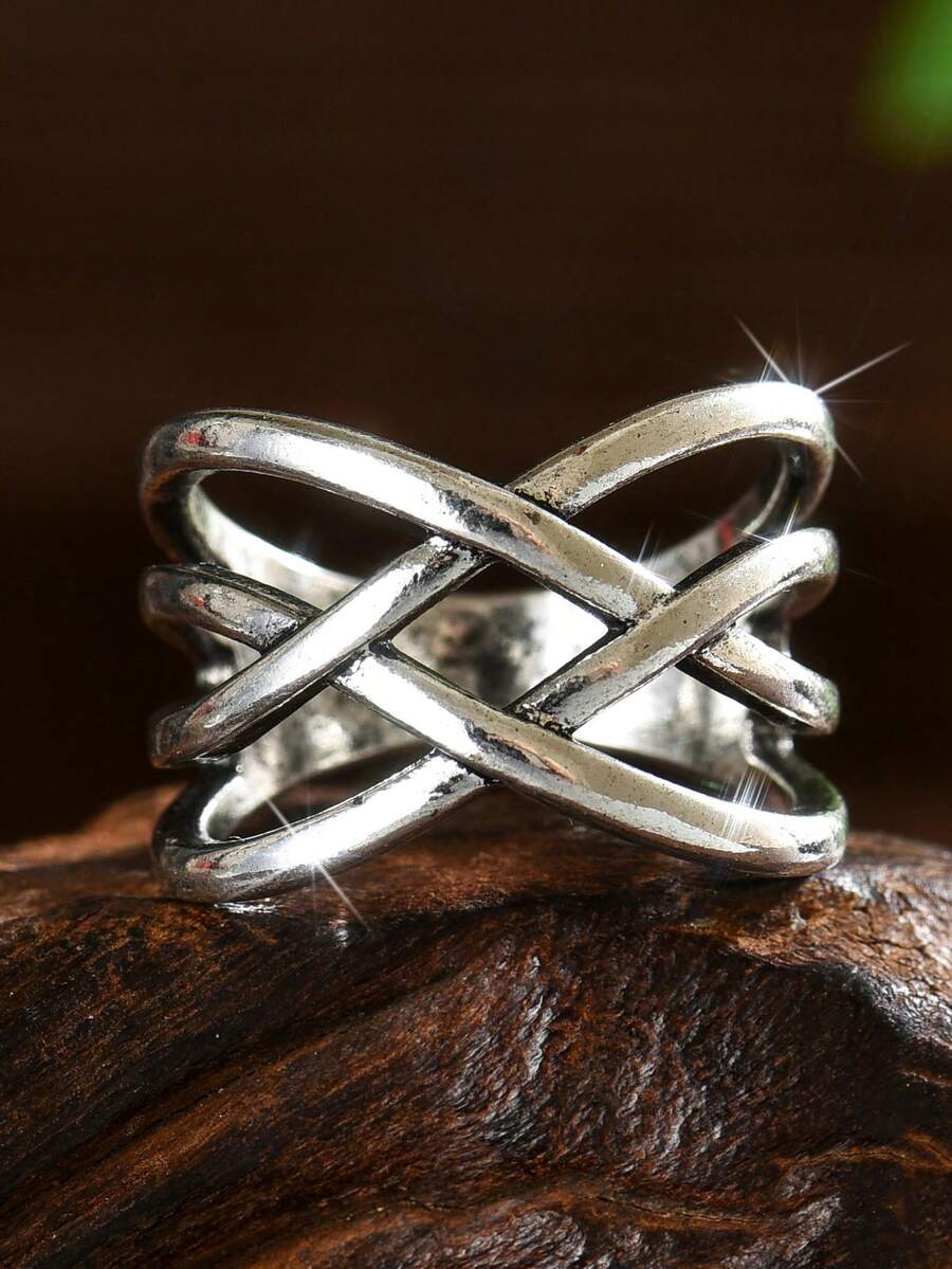 1 件复古十字交叉波西米亚风格装饰戒指，适合女士，适合婚礼、派对、节日、休闲装