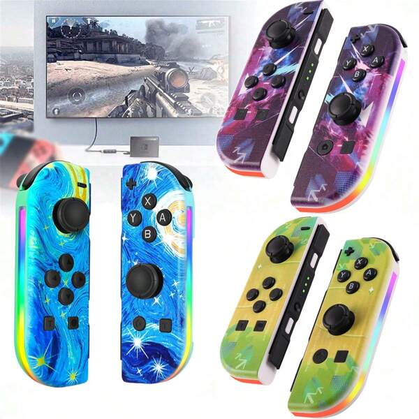 Manette sans fil compatible Switch OLED/Manette Switch Bluetooth avec lumières LED RVB, capteur gyroscopique 6 axes, fonction de réveil, manette multicolore gauche et droite, manette de jeu Switch