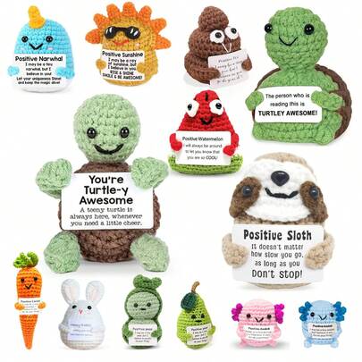 POKOJA LAND 钩针编织向日葵装饰物（带贺卡），有趣的装饰件，带有向日葵/树懒/乌龟/胡萝卜/兔子图案，送给朋友的创意礼物，派对装饰，节日礼物，毛绒玩具，节日，树懒毛绒动物，办公室装饰，可爱毛绒玩具，钩针编织动物