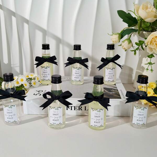 YESTARY 50 Sets Mini Liquor Bottles, 1.76oz/60ml Clear Plastic Juice Bottles With Black Screw Caps, Empty Plastic Mini Bottles With 'Take A Shot'' Sticker And Funnels For Wedding Party Favors Party Supplies