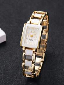 2 件/套女士时尚休闲方形水钻表盘石英手链手表组合（不含手表） - 黑與白 - 查看 8