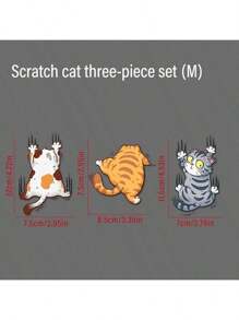 3 件卡通搞笑猫抓痕汽车贴纸，通用汽车外部贴花，个性化搞笑宠物猫汽车贴纸，白猫抓痕车身贴花，摩托车装饰贴纸