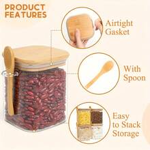 12 Piece Set Of Glass Jars, 4 Glass Jars, 4 Bamboo Lids, 4 Bamboo Spoons, High Borax Glass Jars, 27 Ounces Large Capacity Sealed Storage Jar With Natural Bamboo Spoon |   Storage For Tea, Salt, Sugar, Coffee, Moisture-Proof, Mold Proof, Transparent And Visible Kitchen Pantry Storage Artifact,  Friendly Bamboo Spoon, Dry Goods, Spices, Tea Leaves Can Be Stacked To Save Space - 透明玻璃罐 - 查看 9