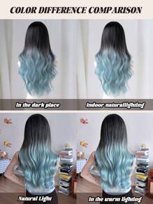 NAMM 28 英寸小号蕾丝前假发，渐变蓝色长波浪假发，适合女士中分发质，2*0.5 U 部分，合成耐热纤维假发，适合女孩日常派对、角色扮演、音乐节、街头装扮、樱花节、角色扮演动漫或服装使用 - 漸層 - 查看 8