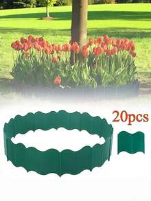 20PCS Decorative Garden Edging Fence - Plastic Lawn Divider-Landscape Border For Lawn, Flower Beds & Grass, DIY Corrugated Plastic Garden Edging - Durable Yard & Road Plant Palisade - Interlocking Design Garden Border Fence - Weather-Resistant Landscape Edging Panels - Flexible Garden Fence For Flower Beds, Lawn Edge, Driveway, Walkway, Or Backyard Decoration - màu xanh lá - Xem 1