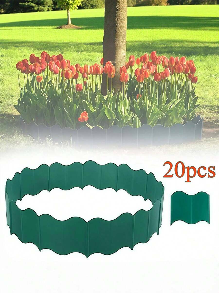 20PCS Decorative Garden Edging Fence - Plastic Lawn Divider-Landscape Border For Lawn, Flower Beds & Grass, DIY Corrugated Plastic Garden Edging - Durable Yard & Road Plant Palisade - Interlocking Design Garden Border Fence - Weather-Resistant Landscape Edging Panels - Flexible Garden Fence For Flower Beds, Lawn Edge, Driveway, Walkway, Or Backyard Decoration - màu xanh lá - Xem 1