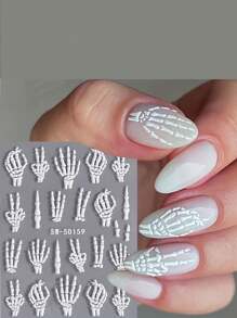 3D骷髅美甲贴纸，万圣节美甲贴纸，浮雕自粘骷髅骨头图案，哑光塑料美甲贴纸，DIY美甲装饰，奇幻主题美甲，浮雕骷髅图案装饰，骷髅手，万圣节白骨爪美甲装饰贴纸 - 彩色 - 查看 3