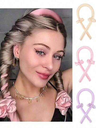 Set de 3 piezas: Rizador de pelo sin calor, cinta rizada sedosa, diadema de esponja suave para dormir - Herramientas de peinado ondulado suave DIY (adecuado para rizar cabello de largo medio), rodillos para el cabello, rizador sin calor, rizador, productos y accesorios para el cabello de salón (imprescindible para viajes), kit de peinado, kit de herramientas para el cabello, conjunto de accesorios para el cabello