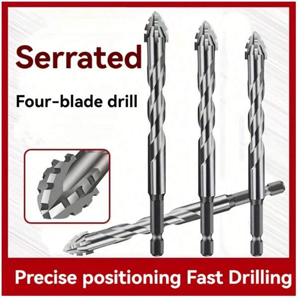 3pcs 4-Teeth Eccentric Drill Bits, Steel Toothed Drill Bits For Metal, Stainless Steel, Ceramic, Concrete, Glass, Tile