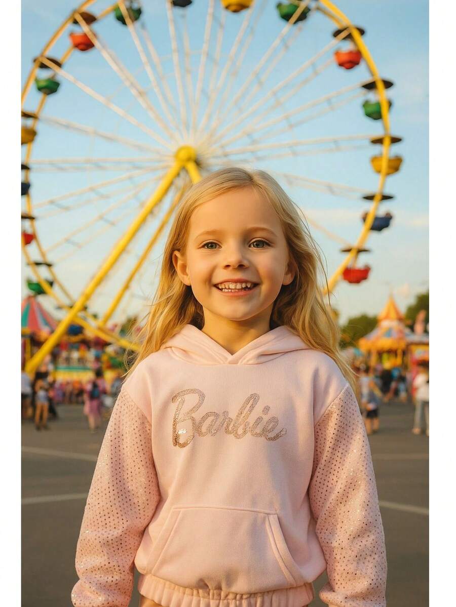 Barbie Sudadera confeccionada con tejido de punto, bordado de lentejuela en el talle y en las mangas, capucha - Albaricoque - Ver 1