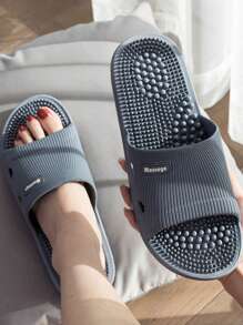 Men's Massage Slide Sandals, Summer Shower Anti-Slip Shoes, Women's House Slippers With High And Low Pressure Raised Sole, Comfortable PVC Material