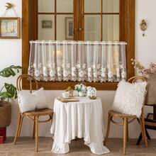 1pc Pastoral Delicate Floral Embroidery Sheer Summer Small Window Curtain, Rod Pocket Design, Suitable For Living Room, Bedroom, Balcony, Kitchen, Window Decor - White - View 5