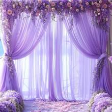 1 pièce Rideau long transparent violet, décor polyvalent de fond de fête, décoration de maison en voile lavande, fournitures de décor de fond de mariage et de fête, voile violet pour la décoration de table, de chaise et d'escalier pour l'anniversaire et le mariage, chemin de table et nappe transparente violet clair