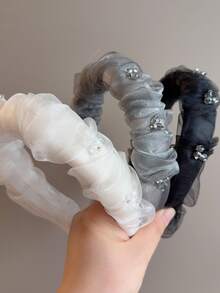 1pc Shiny Casual Polyester Fiber Sparkly Rhinestone Wrapped Mesh Headband, Suitable For Spring, Summer, Autumn, Winter, Hair Band, Hair Hoop, Hair Accessories ,Head Piece - D-5830 - View 2