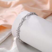 Crysdue Wedding Bridal Link Bracelet Brides Bridesmaids, Marquise Cubic Zirconia Tennis Bracelets Women Prom Jewelry - 02_銀色 7.5-9.1英寸 - 查看 4