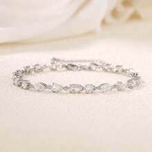 Crysdue Wedding Bridal Link Bracelet Brides Bridesmaids, Marquise Cubic Zirconia Tennis Bracelets Women Prom Jewelry - H_CZ,銀 - 查看 11