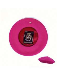 Candy-Colored 100% Wool Beret Hats For Women - Vintage Y2K Fashion, Lightweight Lined Design With Copper Buttons, Versatile Headwear For Casual, Outdoor, And Art Activities Black Beret Hat - Berets - View 14