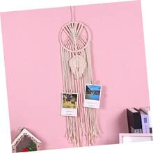 1 chiếc đồ trang trí treo tường dệt thủ công, kiểu Boho, có tua rua, dùng để trang trí nhà cửa, căn hộ, quà tặng tân gia hoàn hảo, trang trí phòng tập yoga và thiền (không bao gồm đèn) - Màu be - Xem 5