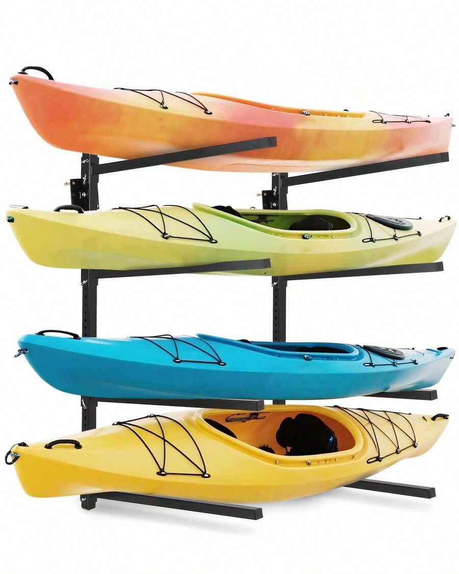 4 Kayak Storage Rack, 400 Lbs Heavy Duty Adjustable Kayak Wall Mount Rack For Garage And Outdoor Storage, Metal Stand Perfect For Canoe Paddle Board Surfboard - 黑色 - 查看 1