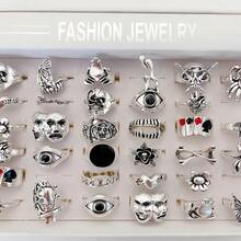 20pcs/Set Vintage Punk Skull & Snake Ring Set, Unisex Gothic Animal Spider Party Jewelry - 20 Mixed Silver Ring Sets - View 7