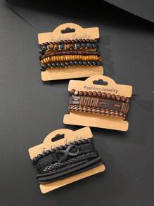 4-12 pièces Ensemble de bracelets vintage  ajustables, décontractés, convenant pour le port quotidien des hommes, anniversaire, fête, rendez-vous, cadeau