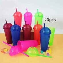 10/20 Pack Plastic Cup With Arched Lid Glitter Water Cup Reusable Plastic Cup Set In Multiple Colors- Leak-Proof, Oval Baseball Water Cup, Party Water Cup - Perfect For Christmas, Halloween, Graduation Ceremonies, June Day And Labor Day - Nhiều màu - Xem 10