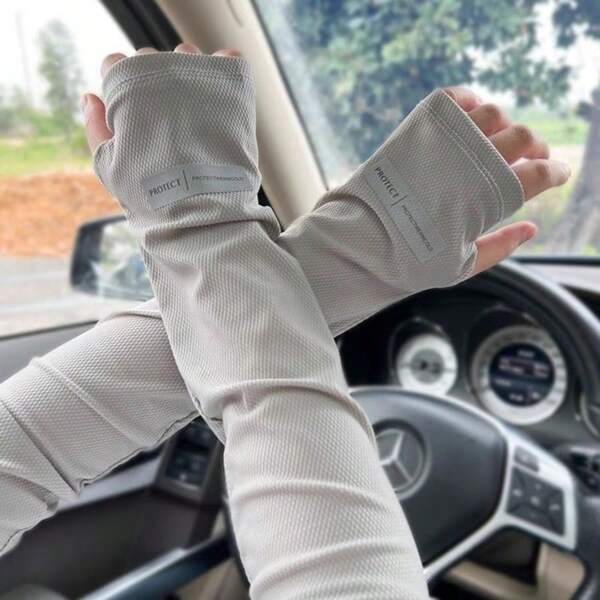 1 Pair Unisex UV Protection Cooling Compression Arm Sleeves With Thumb Hole, Suitable For Sports