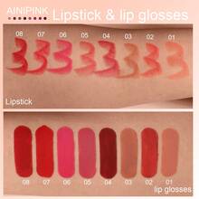 AINIPINK 1pcs [ Lip Gloss + Lipstick ], 2-In-1 Matte Easy To Color, Waterproof, Sweat-Proof, Non-Stick To Cup, Non-Fading, Long-Lasting, Exquisite, Suitable For Gifts, Festival Makeup, And Performance Makeup - Multicolor - View 7
