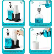 16oz Glass Mouthwash Dispenser Set With Wooden Tray & Cup - Rustic Farmhouse Bathroom Organizer, Countertop Storage For Dental Care Essentials, Navy Blue Decorative Bottle With Easy Pour Spout - 黑色 - 查看 5